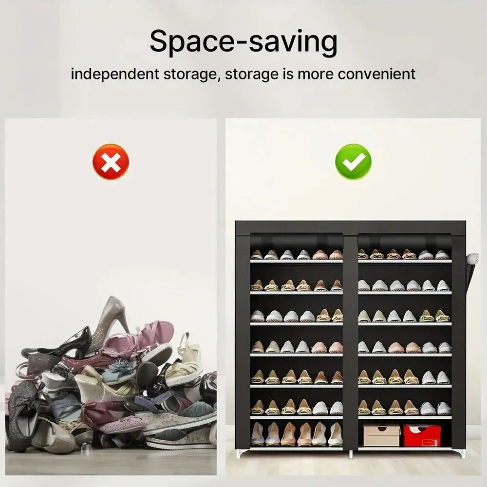 6-layer Double Row Shoe Rack with Dust Cover, Easy To Assemble and Store Shoes